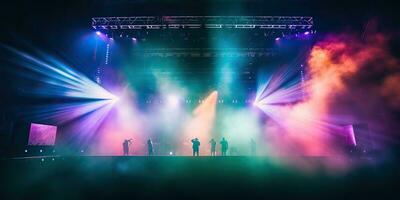 ai gegenereerd. ai generatief. stadium tafereel evenement nacht leven concep tonen spotlight prestatie achtergrond. grafisch kunst foto