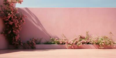 ai gegenereerd. ai generatief. roze muur botanisch bloemen fabriek architectuur. luxe knus minimaal uitstraling achtergrond. grafisch kunst foto