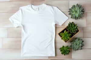 vetplanten wit t-shirt mockup sjabloon top visie, generatief ai foto