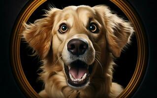 verbaasd gouden retriever hond met groot ogen, generatief ai foto