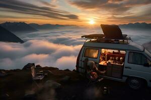 stomende busje koffie. generatief door ai foto