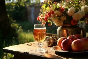 appel cider proeverij onder de zon. generatief door ai. foto