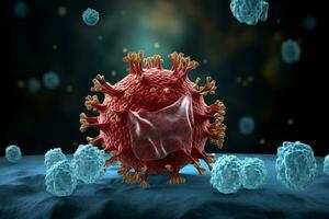 virus invasie beeld van coronavirus in een ziek lichaam. gegenereerd door ai. foto