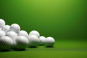 fairway essentials - golf ballen Aan groen canvas en achtergrond. generatief door ai foto