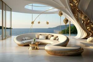 verkennen de interieur ontwerp van een luxe villa. gegenereerd door ai foto