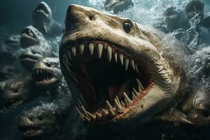 onderzoekt de diep fobie van haaien in de menselijk verstand. generatief door ai foto
