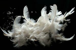 wit veren drijvend in de lucht. generatief door ai foto