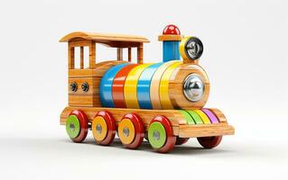 speelgoed- houten trein Aan een wit achtergrond. generatief door ai foto