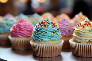 een blij Scherm van verjaardag cupcakes. generatief door ai foto