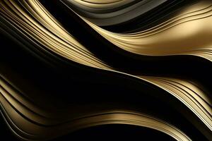 glanzend zwart en gouden golvend textuur. gloeiend behang met abstract vormen. achtergrond met golvend vormen. generatief ai foto
