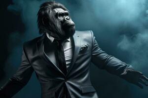 antropomorf gorilla gekleed in een elegant pak Leuk vinden een zakenman. ai gegenereerd foto