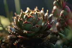 groen sappig fabriek met water druppels. een opvallend macro schot. generatief ai foto