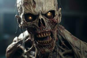 portret van een verschrikkelijk eng zombie Mens. verschrikking. halloween. generatief ai foto