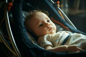 schattig weinig baby jongen zittend in ziekenhuis bed, detailopname. ai gegenereerd pro foto