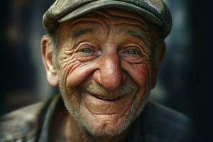 detailopname portret van een gelukkig senior Mens met wit baard. ai gegenereerd pro foto