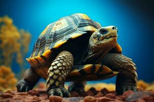 Afrikaanse aangespoord schildpad geochelone sulcata Aan zand. ai gegenereerd pro foto