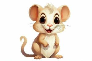 illustratie van een schattig tekenfilm muis zittend Aan een wit achtergrond. ai gegenereerd pro foto