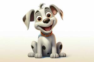 3d renderen van een schattig tekenfilm hond zittend Aan een wit achtergrond. ai gegenereerd pro foto