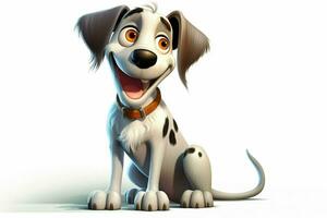 3d renderen van een schattig tekenfilm hond zittend Aan een wit achtergrond. ai gegenereerd pro foto