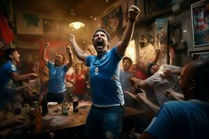 opgewonden Italië Amerikaans voetbal fans juichen voor hun team gedurende een spel Bij stadion. ai gegenereerd pro foto