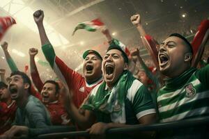 opgewonden Bangladesh Amerikaans voetbal fans juichen voor hun team gedurende een spel Bij stadion. ai gegenereerd pro foto