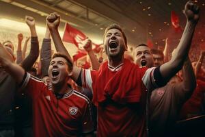 opgewonden Canada Amerikaans voetbal fans juichen voor hun team gedurende een spel Bij stadion. ai gegenereerd pro foto