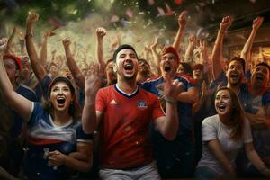 opgewonden costarica Amerikaans voetbal fans juichen voor hun team gedurende een spel Bij stadion. ai gegenereerd pro foto