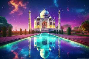 taj mahal met reflectie in de vijver. 3d weergave. ai gegenereerd pro foto