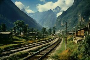 spoorweg in de Himalaya, Annapurna behoud Oppervlakte, Nepal. ai gegenereerd pro foto