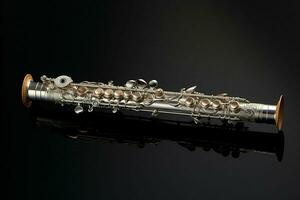 sopraan saxofoon Aan een zwart achtergrond, detailopname. ai gegenereerd pro foto