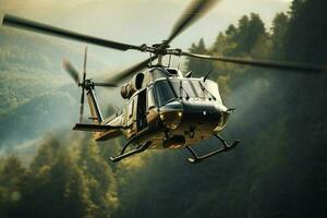 helikopter in vlucht over- de bergen. 3d weergave. ai gegenereerd pro foto