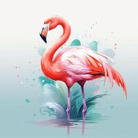 flamingo in de water. mooi flamingo Aan een achtergrond van tropisch planten. ai gegenereerd pro foto