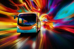 bus Aan de weg Bij nacht met beweging vervagen effect, abstract achtergrond. ai gegenereerd pro foto