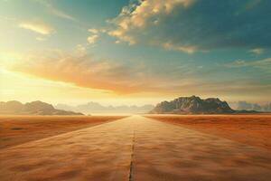 aarde weg in de midden- van de woestijn, woestijn weg in de Sahara woestijn. ai gegenereerd pro foto