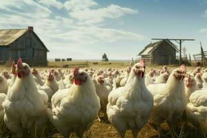 kippen Aan traditioneel vrij reeks gevogelte boerderij. kippen Aan de boerderij. selectief focus. natuur. ai gegenereerd pro foto