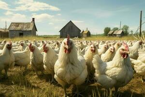 kippen Aan traditioneel vrij reeks gevogelte boerderij. kippen Aan de boerderij. selectief focus. natuur. ai gegenereerd pro foto