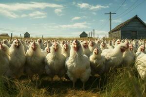 kippen Aan traditioneel vrij reeks gevogelte boerderij. kippen Aan de boerderij. selectief focus. natuur. ai gegenereerd pro foto