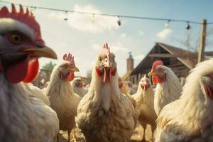 kippen Aan traditioneel vrij reeks gevogelte boerderij. kippen Aan de boerderij. selectief focus. natuur. ai gegenereerd pro foto