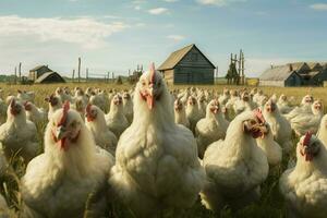 kippen Aan traditioneel vrij reeks gevogelte boerderij. kippen Aan de boerderij. selectief focus. natuur. ai gegenereerd pro foto