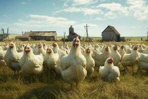 kippen Aan traditioneel vrij reeks gevogelte boerderij. kippen Aan de boerderij. selectief focus. natuur. ai gegenereerd pro foto