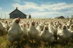 kippen Aan traditioneel vrij reeks gevogelte boerderij. kippen Aan de boerderij. selectief focus. natuur. ai gegenereerd pro foto