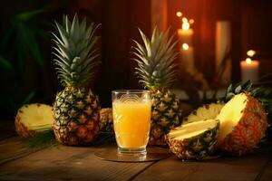 glas van ananas sap Aan houten achtergrond. gezond drankje. ai gegenereerd pro foto