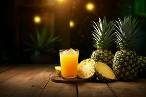 glas van ananas sap Aan houten achtergrond. gezond drankje. ai gegenereerd pro foto
