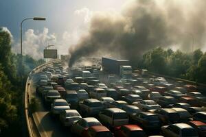 antenne visie van verkeer jam Aan de weg in sjanghai, China . ai gegenereerd pro foto