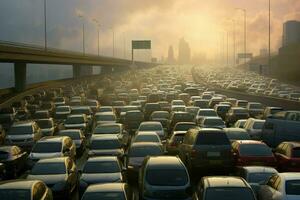 antenne visie van verkeer jam Aan de weg in sjanghai, China . ai gegenereerd pro foto