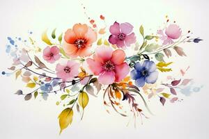 groet kaart met waterverf bloemen handgemaakt. kleurrijk waterverf bloemen boeket Aan wit achtergrond, wijnoogst stijl. ai gegenereerd foto