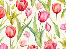 tulpen bloem achtergrond ontwerp. waterverf illustratie. ai gegenereerd foto