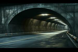 futuristische tunnel met licht trails Bij nacht, lang blootstelling foto genomen in een tunnel. ai gegenereerd vrij foto