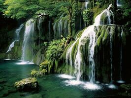 waterval in tropisch bos.generatief ai. foto