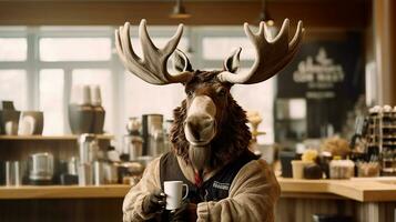 rendier gekleed net zo een barista portie koffie.generatief ai. foto